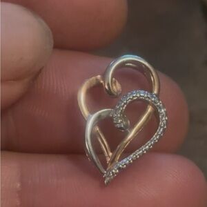Vintage Two-Tone Interlocking Hearts 💞 Pendant Sterling Silver & Real Diamonds